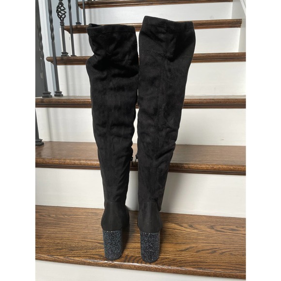 Mix No. 6 Black Over-the-Knee Boots with Glitter Heel - Picture 2 of 10